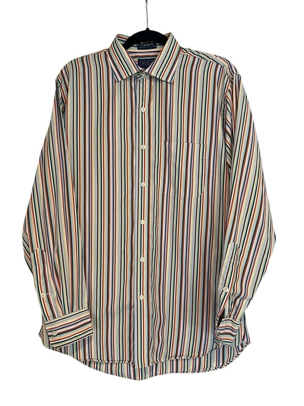 J. McLaughlin Men’s 90’s Retro Casual Multicolored Striped Button Down Shirt-M